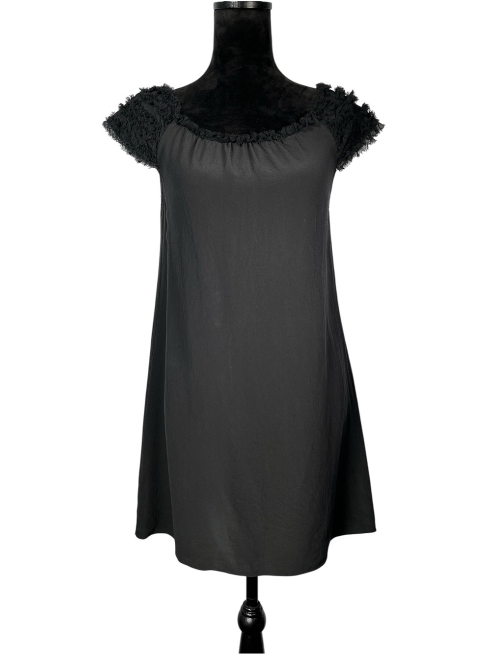 Gucci Black Silk Tunic Dress Lace Cap Sleeves Slip Dress Authentic Cocktail